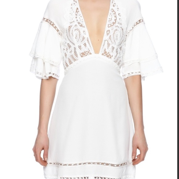 🍋 NWT For Love and Lemons Dress Mini Carmine Lace Trim Inset Flounce White Sz M - Picture 6 of 9